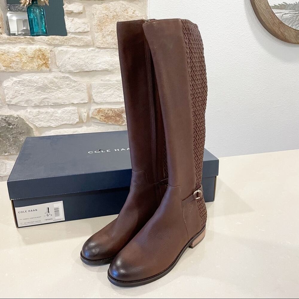 NEW Cole Haan Isabell Stretch Riding Boot Chestnut Leather 6.5